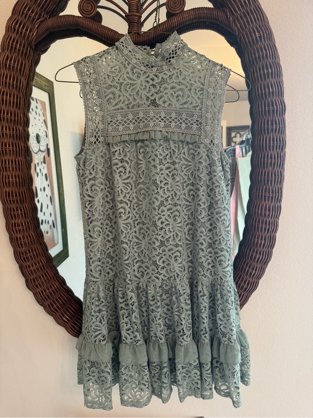 Sleeveless Lace Ruffle Dress in Sage Green